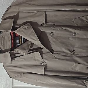 Men's 44L London Fog Towne Classic Long Trench Coat Faux Fur Lining Taupe